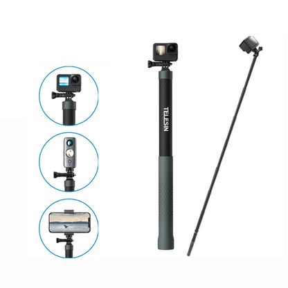 TELESIN 3M คาร์บอนไฟเบอร์ไม้เซลฟี่ Monopod พร้อมสกรู 1/4 สำหรับกล้องแอคชั่นแคมเมรา, 3m