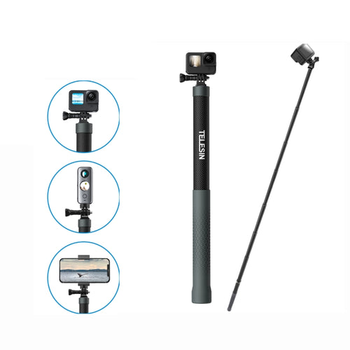 TELESIN 3M คาร์บอนไฟเบอร์ไม้เซลฟี่ Monopod พร้อมสกรู 1/4 สำหรับกล้องแอคชั่นแคมเมรา, 3m