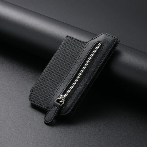ที่ใส่บัตรประจำตัวโทรศัพท์ PU Leather Flap Zipper Wallet Card Holder Bag Adhesive Case