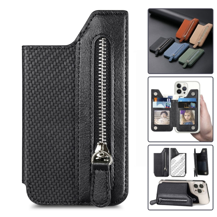 ที่ใส่บัตรประจำตัวโทรศัพท์ PU Leather Flap Zipper Wallet Card Holder Bag Adhesive Case