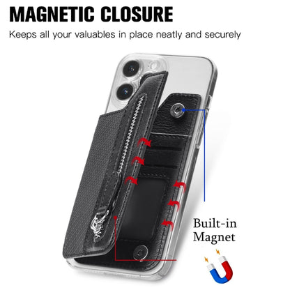 ที่ใส่บัตรประจำตัวโทรศัพท์ PU Leather Flap Zipper Wallet Card Holder Bag Adhesive Case
