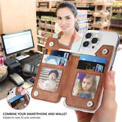 ที่ใส่บัตรประจำตัวโทรศัพท์ PU Leather Flap Zipper Wallet Card Holder Bag Adhesive Case