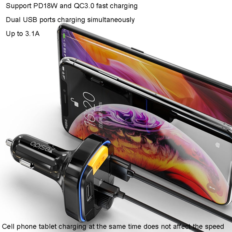 Yesido Y45 Car PD Charger ที่จุดบุหรี่ QC Car Charging USB Bluetooth Digital Display FM, Y45