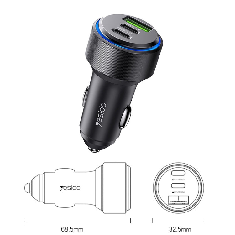 Yesido Y50 Car USB3.0 Fast Charger 30W อลูมิเนียมอัลลอยด์ PD Fast Charging, Y50