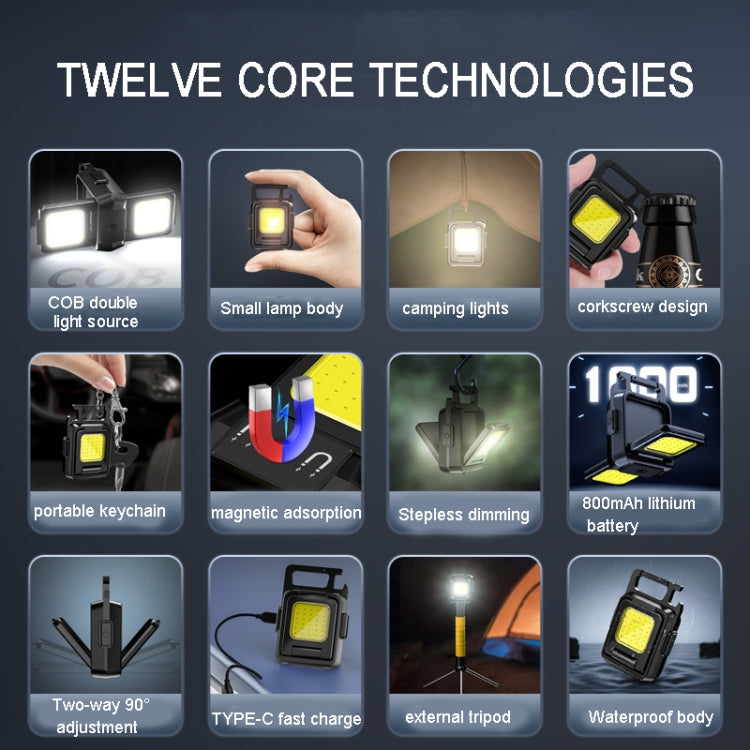 ไฟฉาย COB สองด้าน Mini Keychain Light Camping Light, Without Stand, With Stand