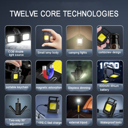 ไฟฉาย COB สองด้าน Mini Keychain Light Camping Light, Without Stand, With Stand