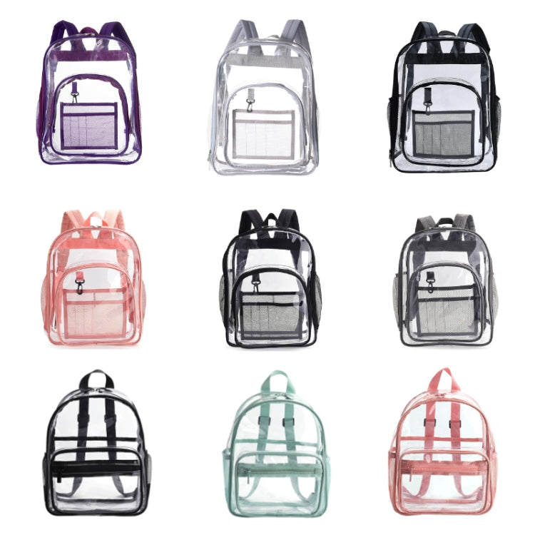 PVC ใสกันน้ำกระเป๋าเป้สะพายหลังนักเรียนโรงเรียน, Large Purple, Large Light Grey, Large Black, Small Pink, Small Black, Small Gray, Candy Color Black