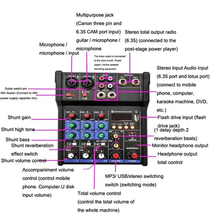 G4-M1 มิกเซอร์ 4 ทิศทางพร้อมอุปกรณ์เอฟเฟกต์ไมโครโฟนไร้สาย Small K Aong Recording Bluetooth Mixer, 4-way