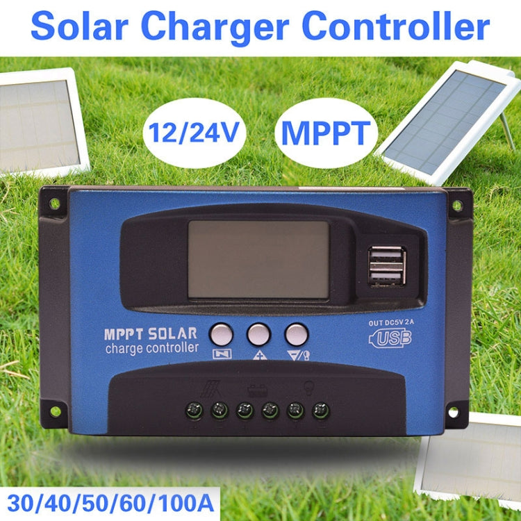 YCX-003 30-100A เครื่องควบคุมการชาร์จพลังงานแสงอาทิตย์พร้อมหน้าจอ LED และพอร์ต USB คู่เครื่องชาร์จ MPPT อัจฉริยะ, 12/24V 30A, 12/24V 40A, 12/24V 50A, 12/24V 60A, 12/24V 100A, 12/24/36/48/60V 100A