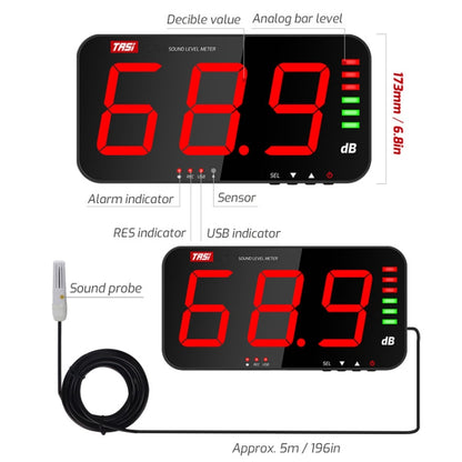 เครื่องตรวจจับเดซิเบลเครื่องวัดเสียงรบกวนติดผนังหน้าจอขนาดใหญ่, TA653A, TA654A