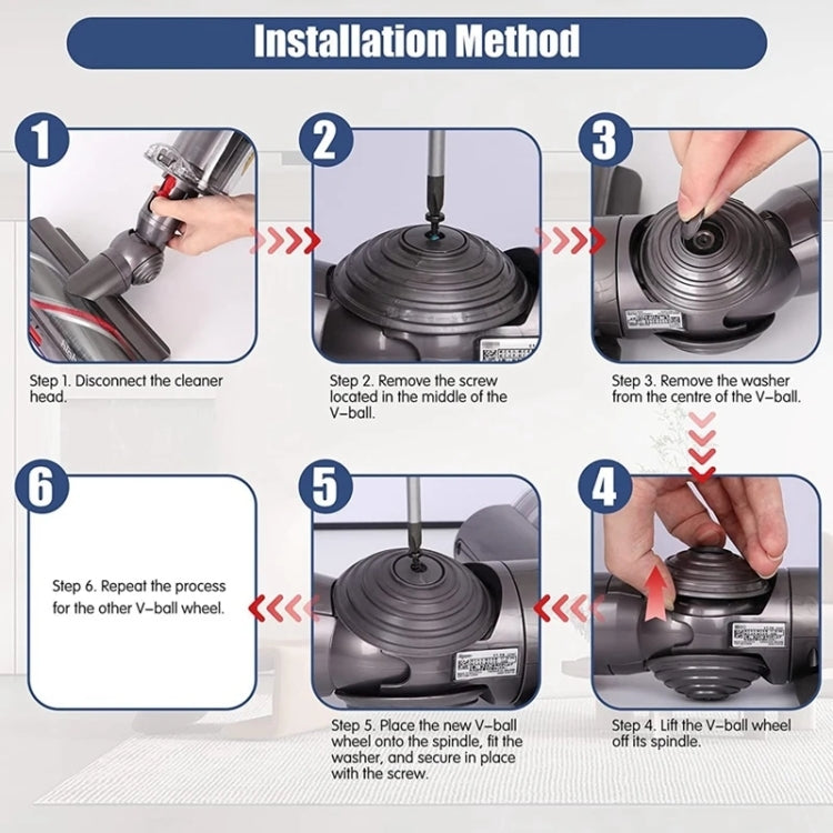 สำหรับ Dyson V10 / V11 เครื่องดูดฝุ่น 100W หัวดูดแรงบิดสูง V-Ball Wheels, High Torque Suction Head Wheels