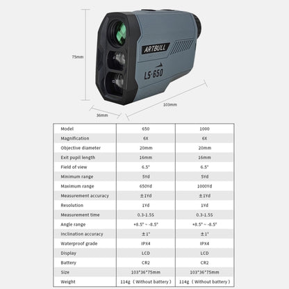 ARTBULL LS-650 เครื่องวัดระยะเลเซอร์กอล์ฟกลางแจ้ง 650m กล้องโทรทรรศน์วัดระยะสูง, LS-650