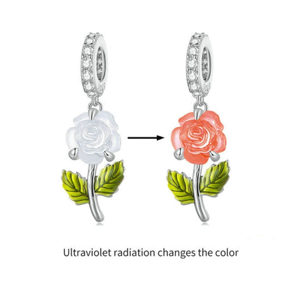 เครื่องประดับลูกปัดเงินสเตอร์ลิงเพทายกุหลาบเปลี่ยนสี UV