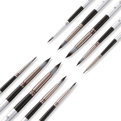 10 in 1 ไนลอนผมสีน้ำแปรงทาสีชุดด้ามไม้ปากกาอะคริลิกปลายแหลม, 10 In 1