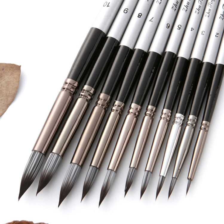 10 in 1 ไนลอนผมสีน้ำแปรงทาสีชุดด้ามไม้ปากกาอะคริลิกปลายแหลม, 10 In 1