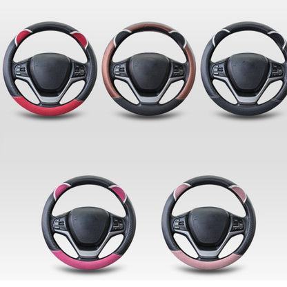 ปลอกหุ้มพวงมาลัยรถยนต์ลายการ์ตูนกระต่ายน่ารัก 38 ซม, Round Black Pink, Round Black, Round Black Red, Round Black Rose Red, Round Black Boffee, D  Type Black Pink, D Type Black, D Type Black Red, D Type Black Rose Red, D Type Black Coffee