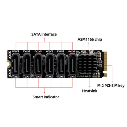 M2 M-KEY PCIE 3.0 เพื่อ SATA6G การ์ดขยายการถ่ายโอน 6 พอร์ตการ์ดอะแดปเตอร์ขยายฮาร์ดดิสก์, 6 Port