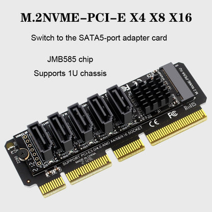 M.2 NVME-PCIE X4 / X8 / X16 Rotor SATA 5 พอร์ตถ่ายโอนการ์ด JMB585 Chip