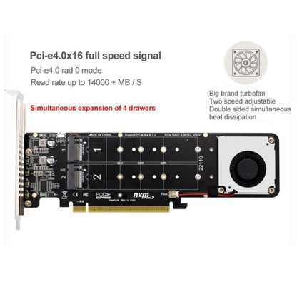 PCI-E X16 ถึง M.2 M-key NVME X4 SSD RAID Array Expansion Adapter รองรับ 2242/2260/2280/22110, PH44Plus