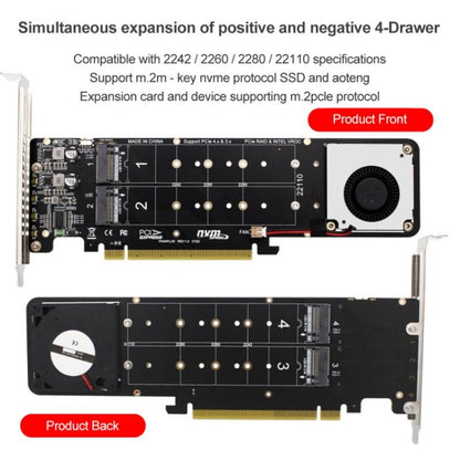 PCI-E X16 ถึง M.2 M-key NVME X4 SSD RAID Array Expansion Adapter รองรับ 2242/2260/2280/22110, PH44Plus