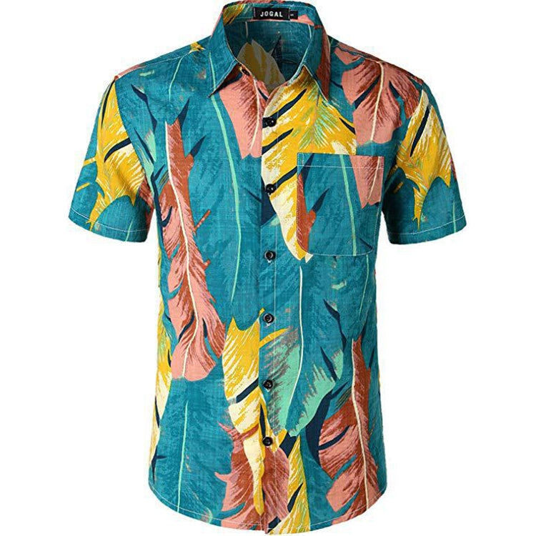 Summer Men 3D Digital Printing Beach เสื้อเชิ้ตแขนสั้นลำลอง, S, M, L, XL, XXL