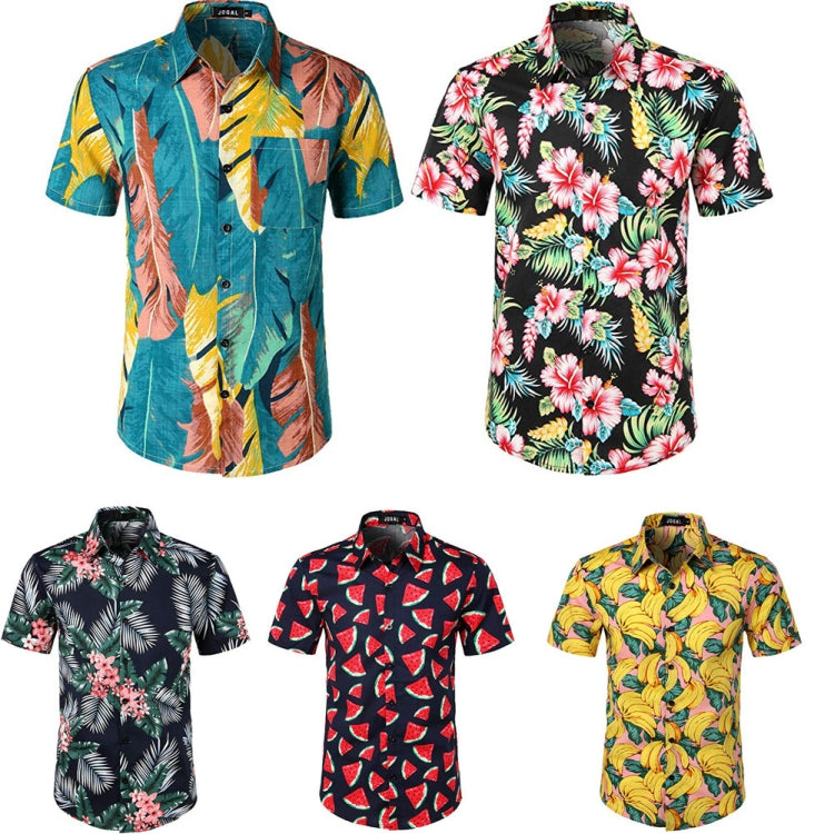 Summer Men 3D Digital Printing Beach เสื้อเชิ้ตแขนสั้นลำลอง, S, M, L, XL, XXL