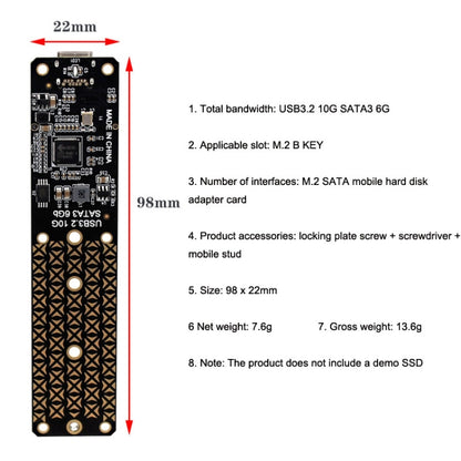 NGFF M.2 Bkey SATA Hard Disk SSD เป็น USB3.1 Type-C / USB-C Expansion Card, SSD To USB3.1