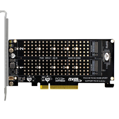 การ์ดโอนดิสก์คู่ PCI-E X8 NVME M.2 MKEY SSD RAID Array Expansion Adapter, PH45
