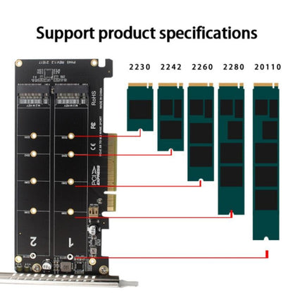 การ์ดโอนดิสก์คู่ PCI-E X8 NVME M.2 MKEY SSD RAID Array Expansion Adapter, PH45