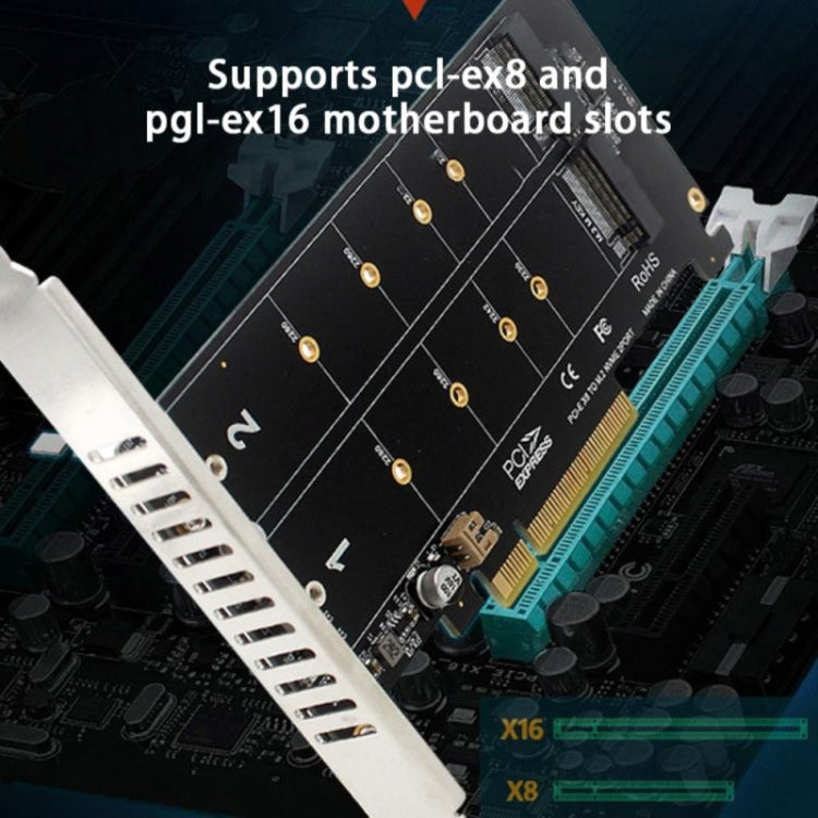 การ์ดโอนดิสก์คู่ PCI-E X8 NVME M.2 MKEY SSD RAID Array Expansion Adapter, PH45