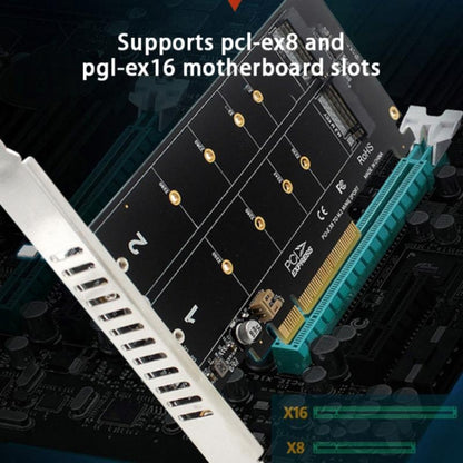 การ์ดโอนดิสก์คู่ PCI-E X8 NVME M.2 MKEY SSD RAID Array Expansion Adapter, PH45