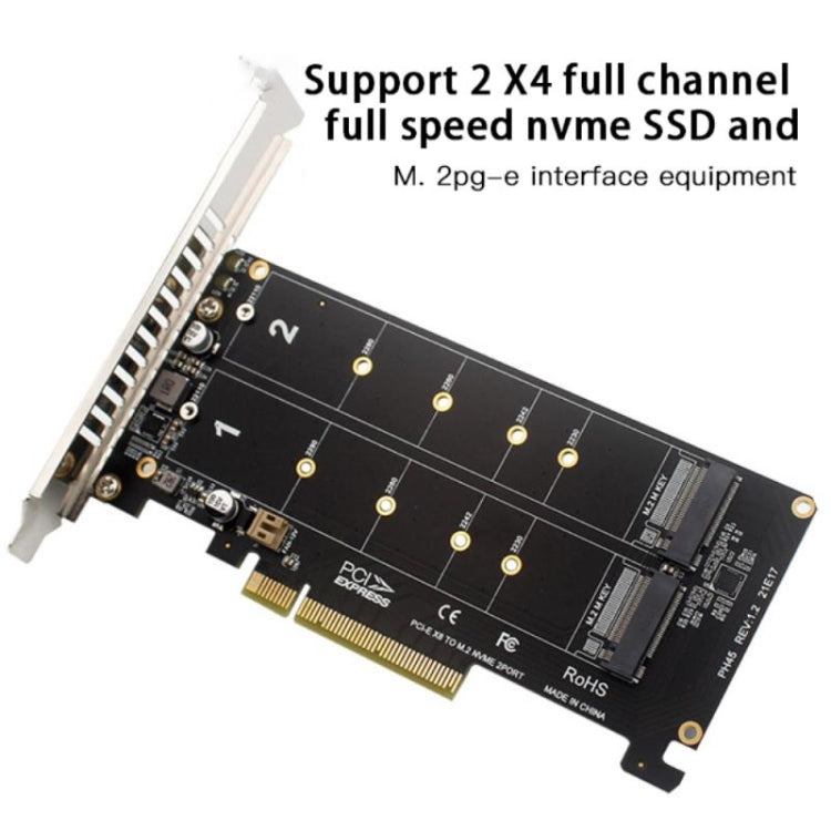 การ์ดโอนดิสก์คู่ PCI-E X8 NVME M.2 MKEY SSD RAID Array Expansion Adapter, PH45