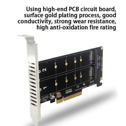 การ์ดโอนดิสก์คู่ PCI-E X8 NVME M.2 MKEY SSD RAID Array Expansion Adapter, PH45