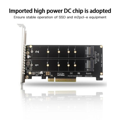 การ์ดโอนดิสก์คู่ PCI-E X8 NVME M.2 MKEY SSD RAID Array Expansion Adapter, PH45