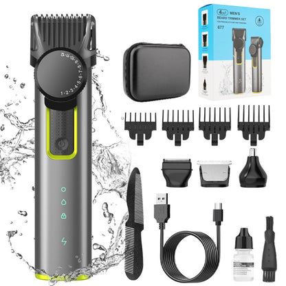 IPX5 กันน้ำผู้ชายตัดผมอเนกประสงค์ 4 ใน 1 เครื่องโกนหนวดชุดขนจมูก USB ชาร์จกด, 677 4 In 1