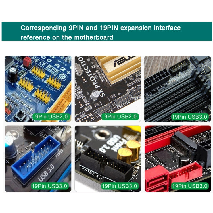 9 Pin USB Header หญิง 1 ถึง 2 ชายบอร์ด 9-Pin USB 2.0 HUB Connector Adapter, 9pin To Dual 9pin Direct Plug