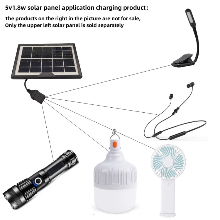 ไฟฉายโคมไฟตั้งโต๊ะขนาดเล็กพร้อมแผงโซลาร์เซลล์ 5V/1.8W หัวหญิง USB, Solar Panel