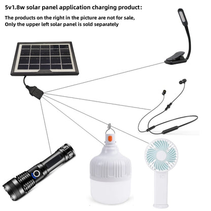 ไฟฉายโคมไฟตั้งโต๊ะขนาดเล็กพร้อมแผงโซลาร์เซลล์ 5V/1.8W หัวหญิง USB, Solar Panel