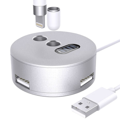 สำหรับ Apple Pencil 1 3 พอร์ต USB สำหรับชาร์จฐานอะลูมิเนียม, A48-2 Silver