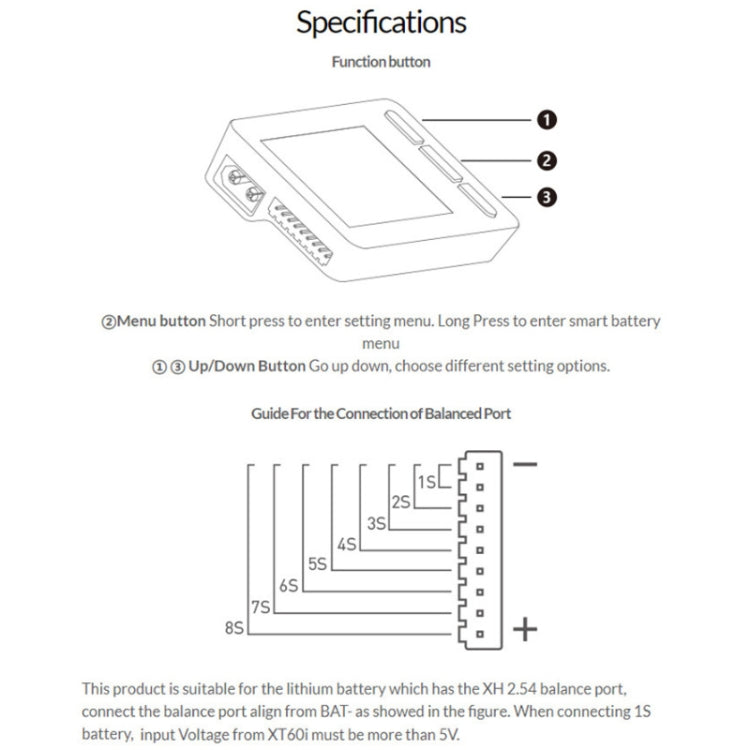 ISDT เครื่องบินรุ่นแบตเตอรี่ลิเธียม 1-8S เครื่องมือวัดจอแสดงผลไฟฟ้า, ISDT BG-8S