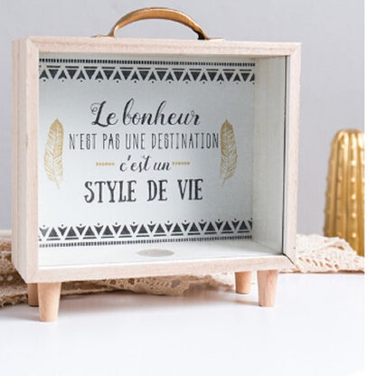 สร้างสรรค์ไม้ศิลปะสด Piggy Bank ห้องนอนเดสก์ท็อปตกแต่งเครื่องประดับ Sundries กล่อง, Handle Wooden Storage Box - A, Handle Wooden Storage Box - B, Wooden Storage Box - A, Wooden Storage Box -B