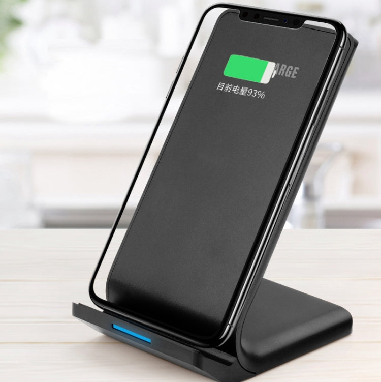 R2 10W โทรศัพท์มือถือแนวตั้งเครื่องชาร์จไร้สาย Smart Fast Charge แท่นชาร์จขาตั้งเดสก์ท็อป, R2 (Black)