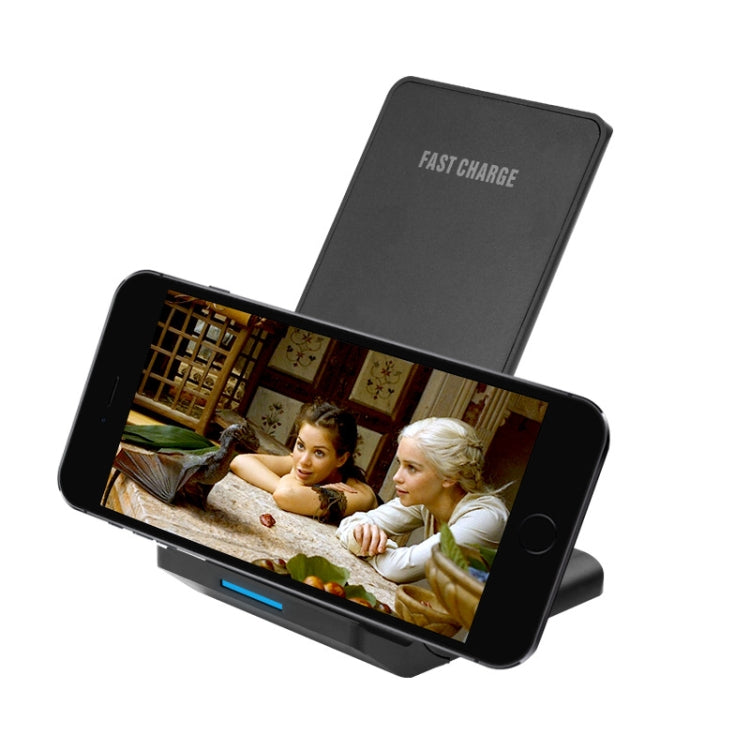 R2 10W โทรศัพท์มือถือแนวตั้งเครื่องชาร์จไร้สาย Smart Fast Charge แท่นชาร์จขาตั้งเดสก์ท็อป, R2 (Black)