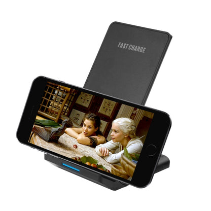 R2 10W โทรศัพท์มือถือแนวตั้งเครื่องชาร์จไร้สาย Smart Fast Charge แท่นชาร์จขาตั้งเดสก์ท็อป, R2 (Black)
