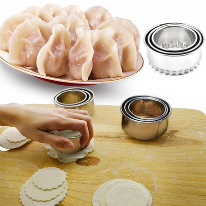 3 ชิ้น/เซ็ตสแตนเลสรอบเกี๊ยวห่อแม่พิมพ์ชุดเครื่องตัด Maker เครื่องมือ, Circular, Sawtooth