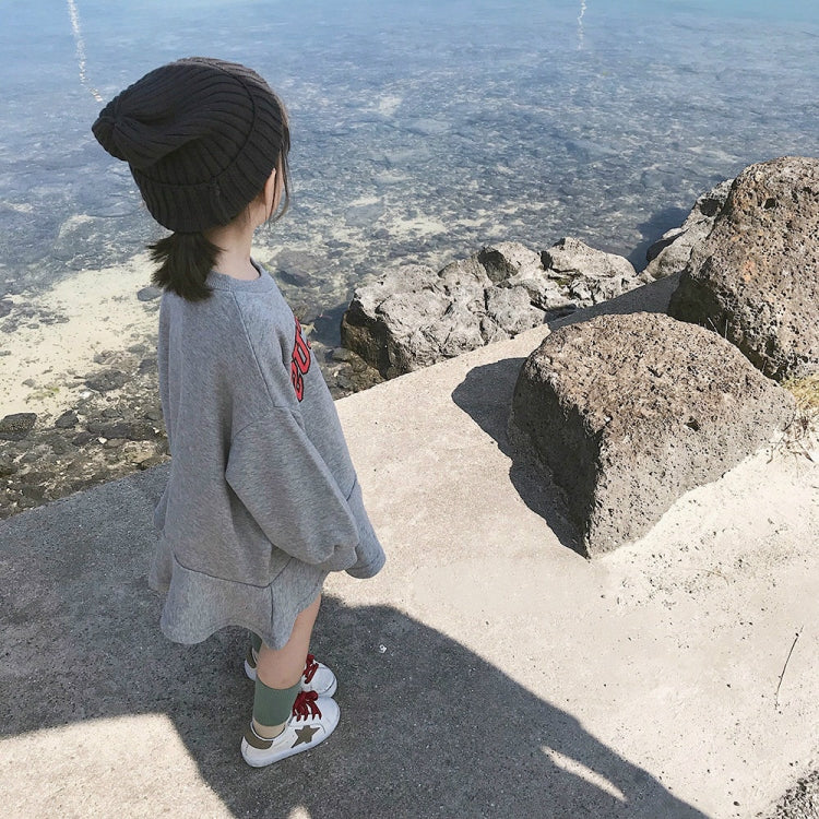 ฤดูใบไม้ร่วงสาวหลวมจดหมายเสื้อแขนยาวกระโปรงเสื้อ, Size 7（100-105cm）, Size 9（105-110cm）, Size 11（110-115cm）, Size 13（115-120cm）, Size15（120-130cm）