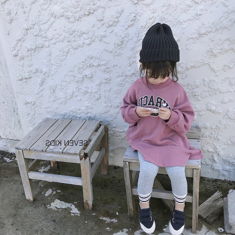 ฤดูใบไม้ร่วงสาวหลวมจดหมายเสื้อแขนยาวกระโปรงเสื้อ, Size 7（100-105cm）, Size 9（105-110cm）, Size 11（110-115cm）, Size 13（115-120cm）, Size15（120-130cm）