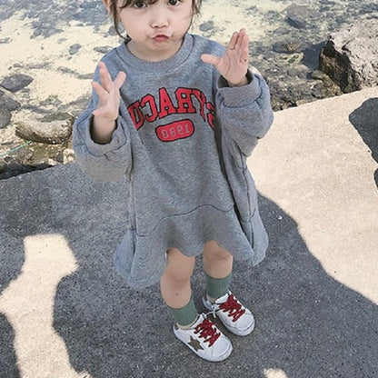 ฤดูใบไม้ร่วงสาวหลวมจดหมายเสื้อแขนยาวกระโปรงเสื้อ, Size 7（100-105cm）, Size 9（105-110cm）, Size 11（110-115cm）, Size 13（115-120cm）, Size15（120-130cm）