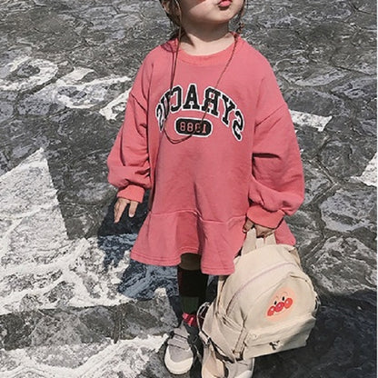 ฤดูใบไม้ร่วงสาวหลวมจดหมายเสื้อแขนยาวกระโปรงเสื้อ, Size 7（100-105cm）, Size 9（105-110cm）, Size 11（110-115cm）, Size 13（115-120cm）, Size15（120-130cm）