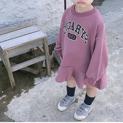 ฤดูใบไม้ร่วงสาวหลวมจดหมายเสื้อแขนยาวกระโปรงเสื้อ, Size 7（100-105cm）, Size 9（105-110cm）, Size 11（110-115cm）, Size 13（115-120cm）, Size15（120-130cm）